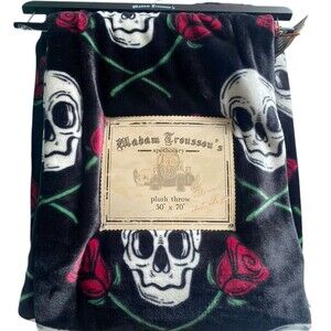 Madam Toussau’s Apothecary Plush Throw Blanket 50x70 Black Skull Roses Gothic